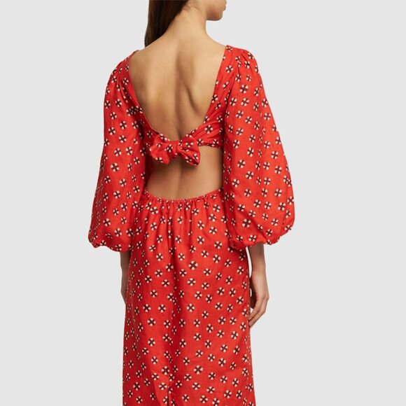 Johanna Ortiz Printed linen flared sleeve midi dress - Picture 7 of 8